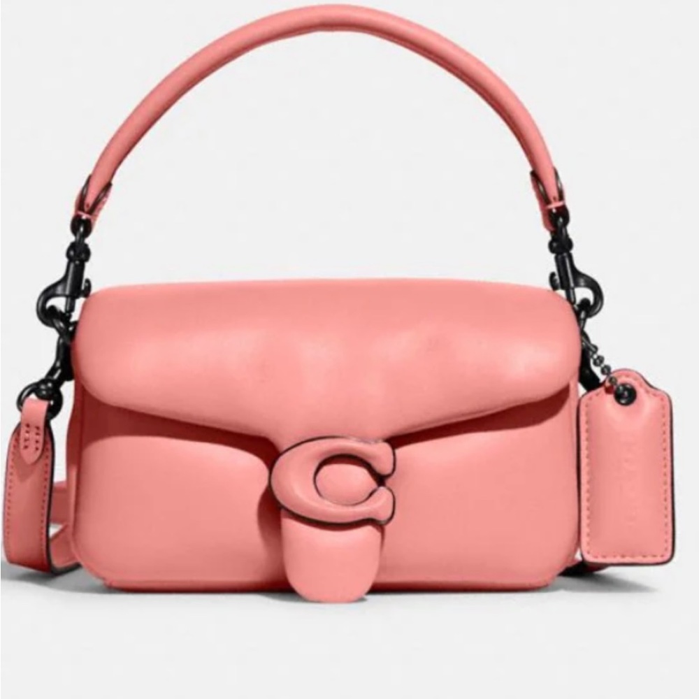 Coach leather pillow bag like new pink with strap